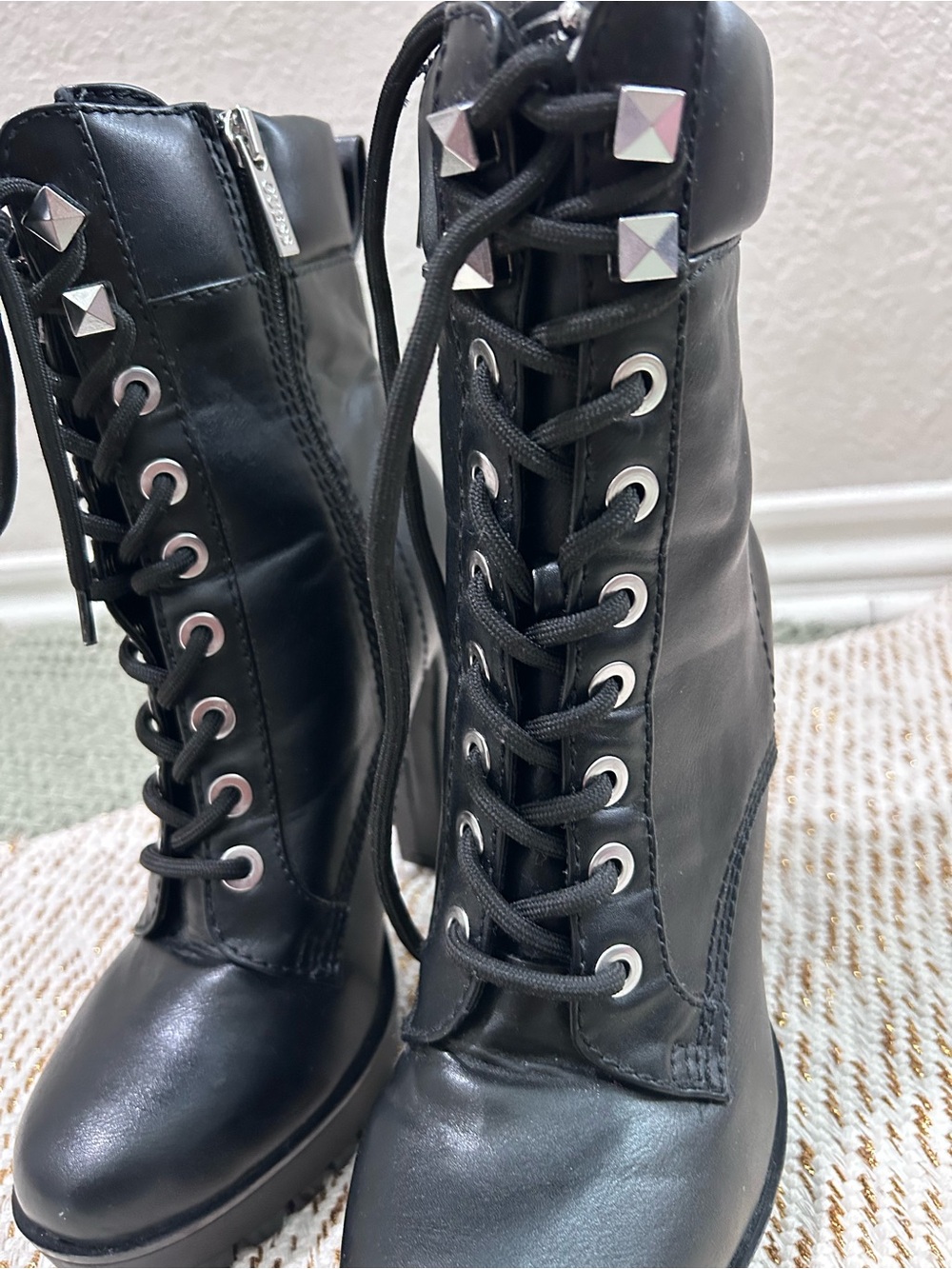 Women's Black Lace-Up Combat Boots, size 7